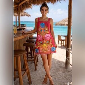 Lilly Pulitzer Jacqueline Fiesta Mini Shift Dress Embroidered Multicolor Size 2